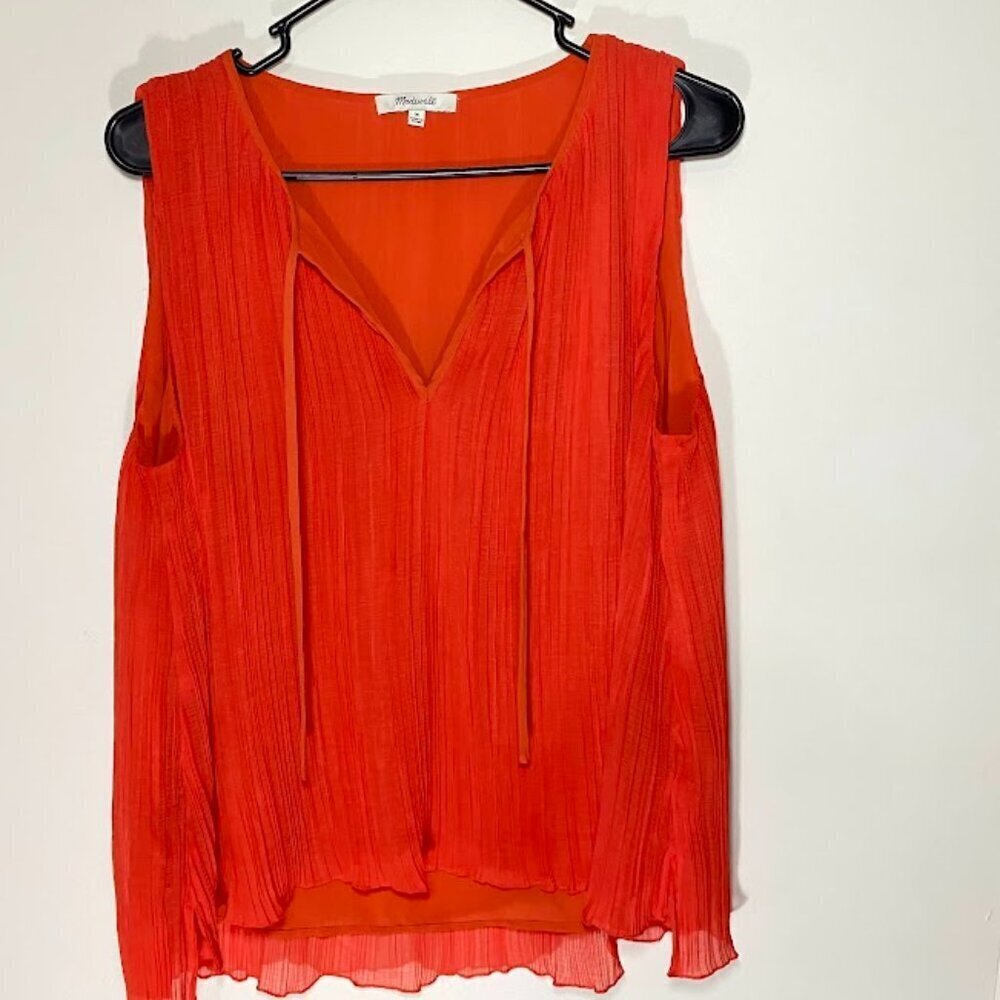 Madewell Coastal Orange Pleated Tie Front Blouse